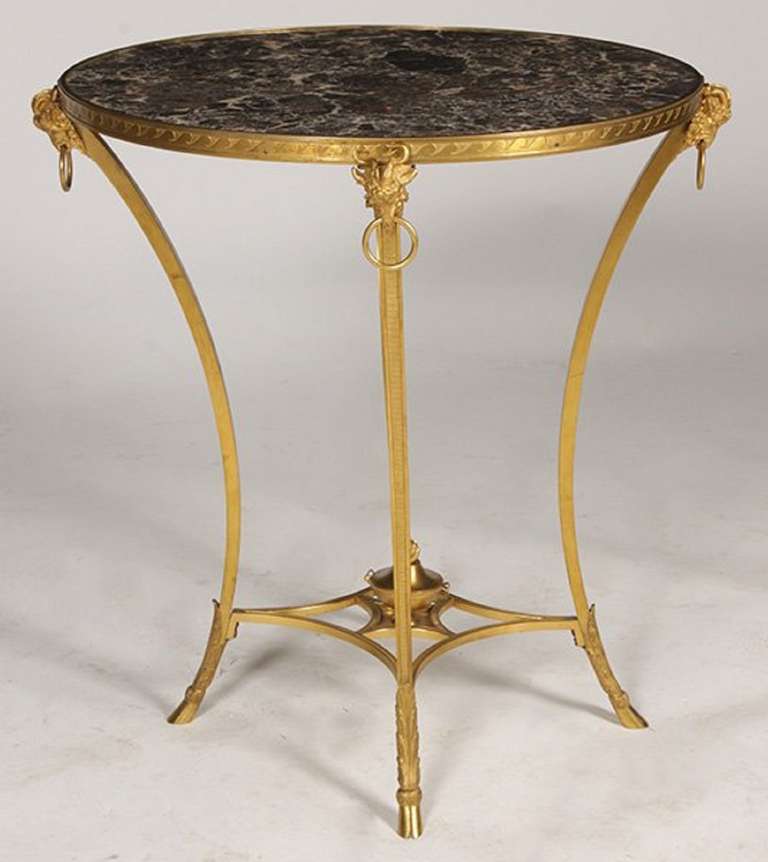 French Late 19th/Early 20th Century Empire Style Bronze Gueridon with Inset Marble Top