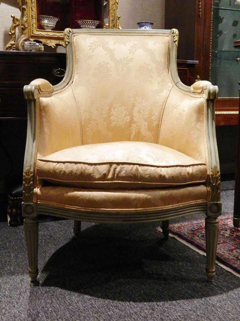 French Late 19th Century Louis XVI Style Painted Bergere Chair with Down Cushion