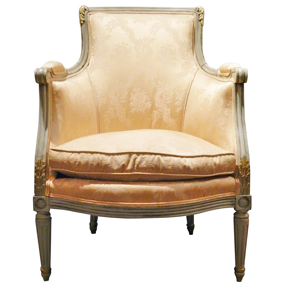 Late 19th Century Louis XVI Style Painted Bergere Chair with Down Cushion