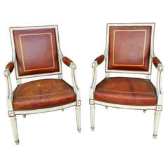 Pair of 19th Century Louis XVI Style Painted Fauteuils or Arm Chairs