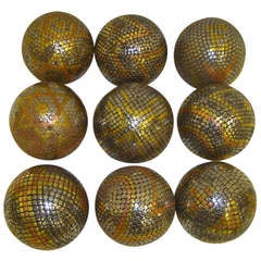 Antique Set of Nine Boules Petanque Iron, Brass, and Copper Balls