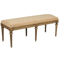 Late 19th Century Louis XVI Style Painted and Giltwood Decorated Bench