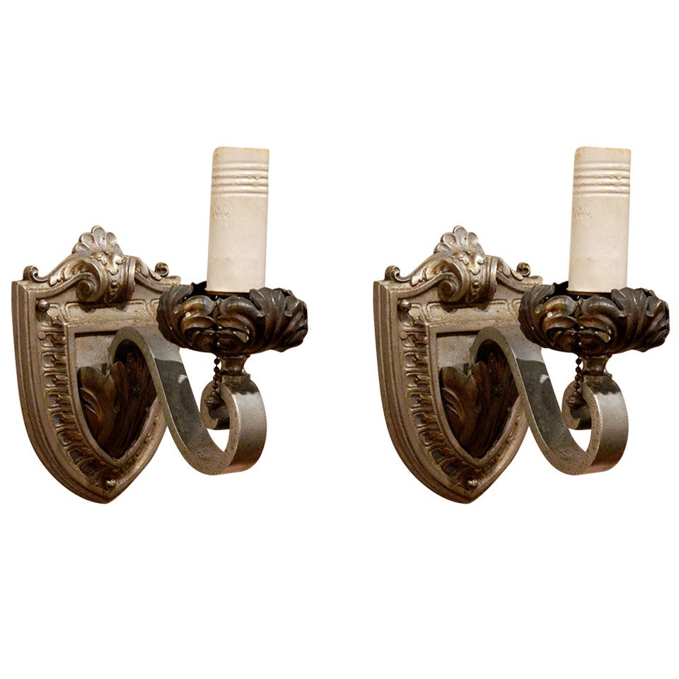 Circa 1910's Pair of Single Arm Gothic Revival Sconces Probably Caldwell For Sale