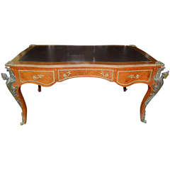 Vintage Louis XV Style Bureau Plat or Desk with Leather Top, 20th Century