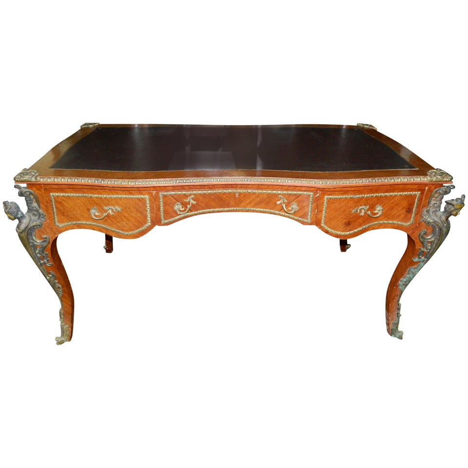 Louis XV Style Bureau Plat or Desk with Leather Top, 20th Century