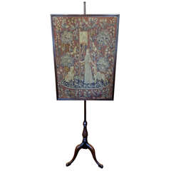 19th Century English Carved Mahogany Fire Screen with a Tapestry Panel Frame
