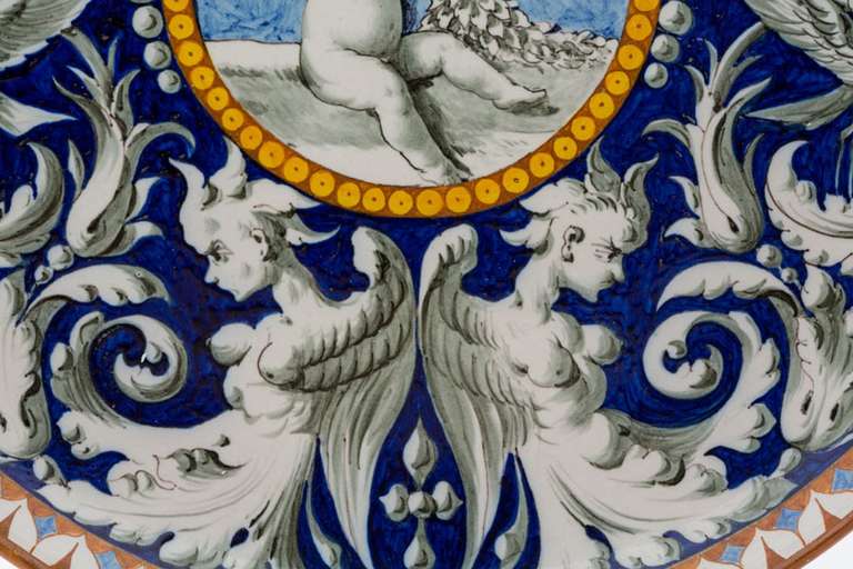 Porcelain 19th Century Richard Ginori Faience Charger Decorated with Putti