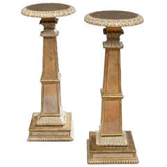 Pair of Italian Neoclassical Style Parcel Gilt and Mirror Mounted Pedestals