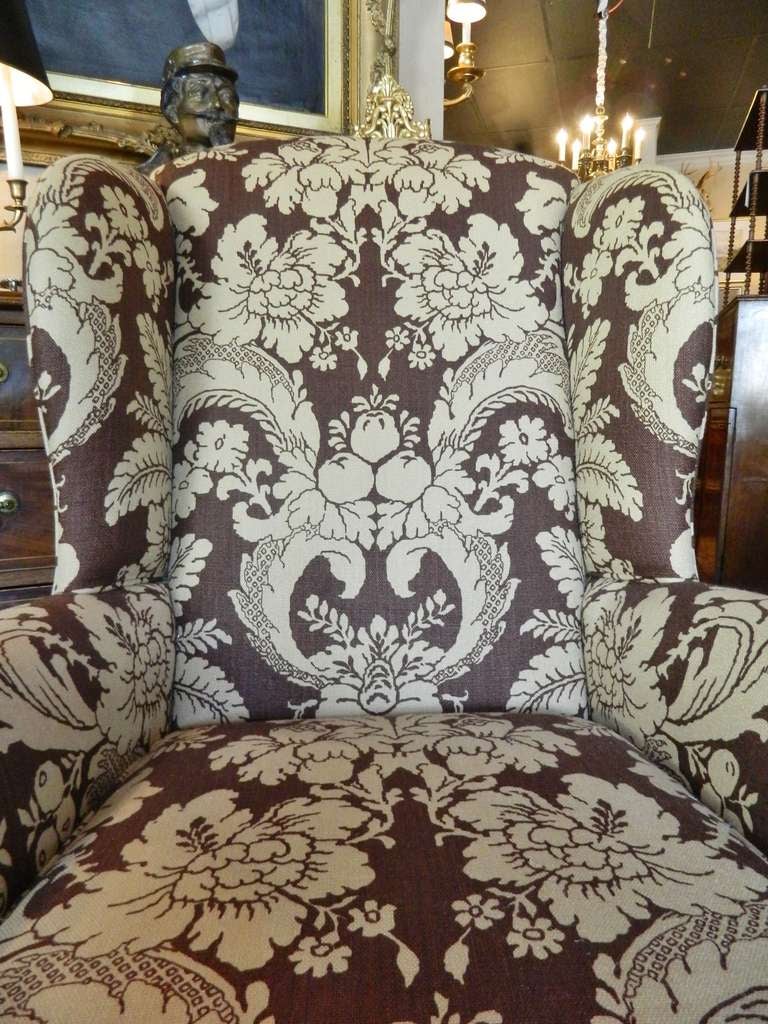 Late 19th Century Chippendale Style Mahogany Upholstered Wing Back Chair In Excellent Condition In Savannah, GA