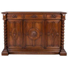 Antique French Renaissance Style Walnut Sideboard or Side Cabinet, 19th Century