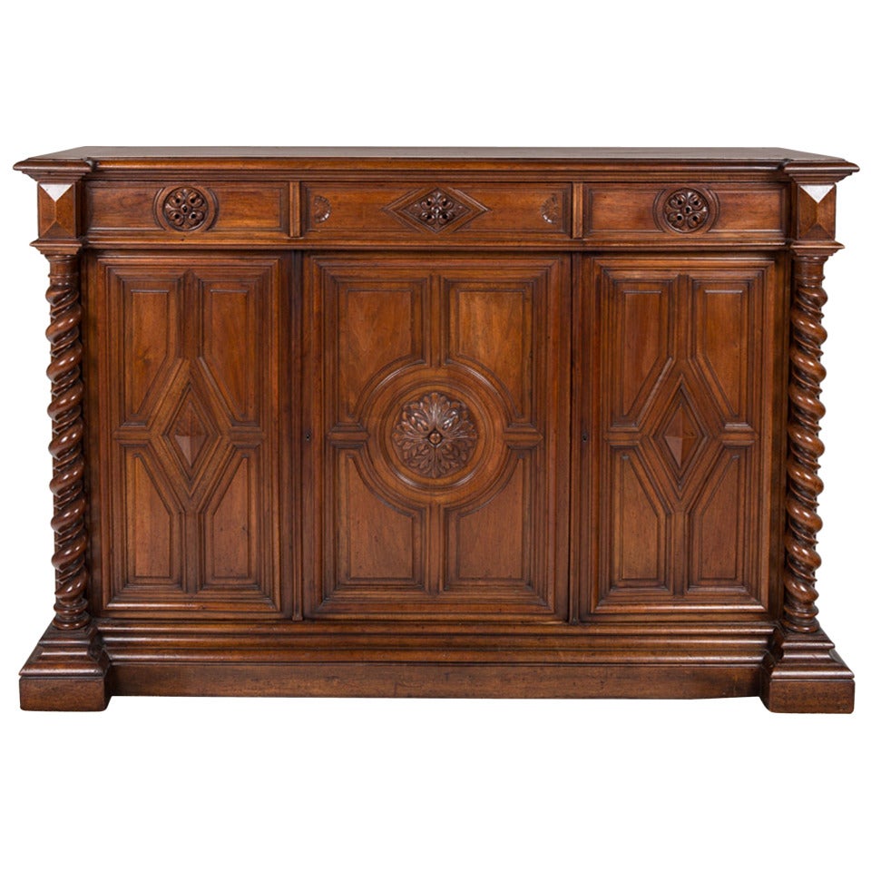 French Renaissance Style Walnut Sideboard or Side Cabinet, 19th Century