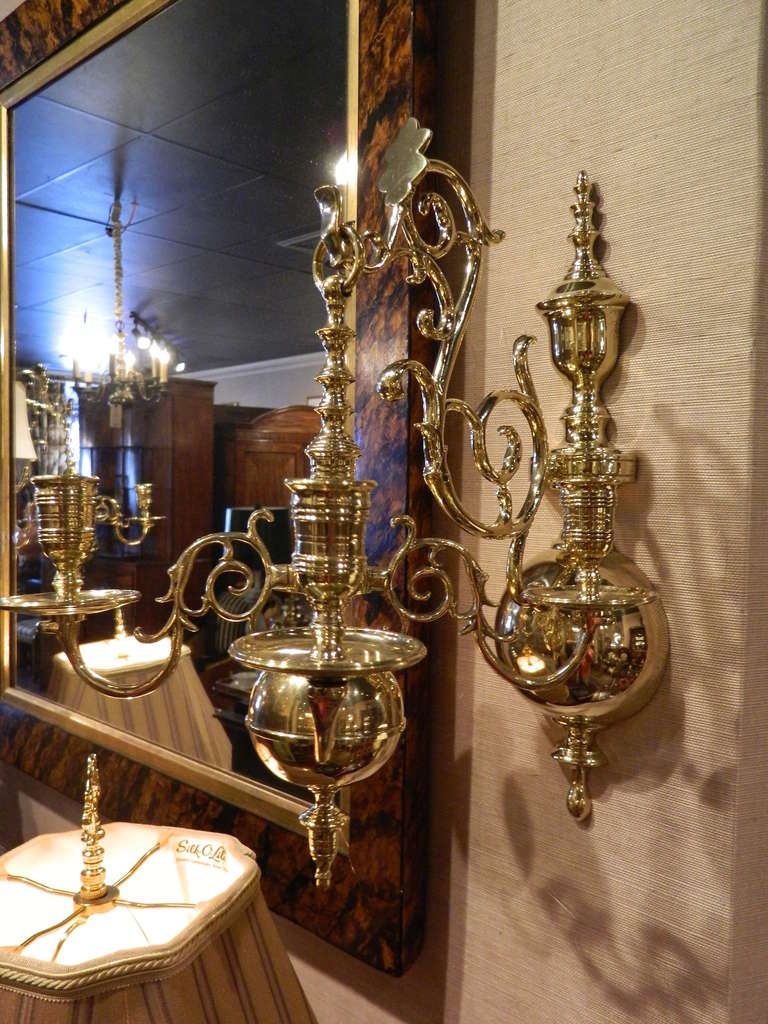 19th Century Pair of Four Brass Candle Chandelier Wall Sconces 1