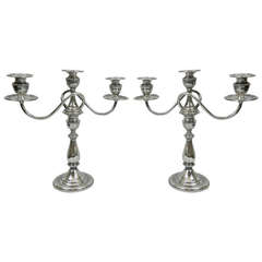 Mid-20th Century Pair of Weighted Sterling Convertible Three Light Candelabra