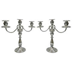 Mid-20th Century Pair of Weighted Sterling Convertible Three Light Candelabra