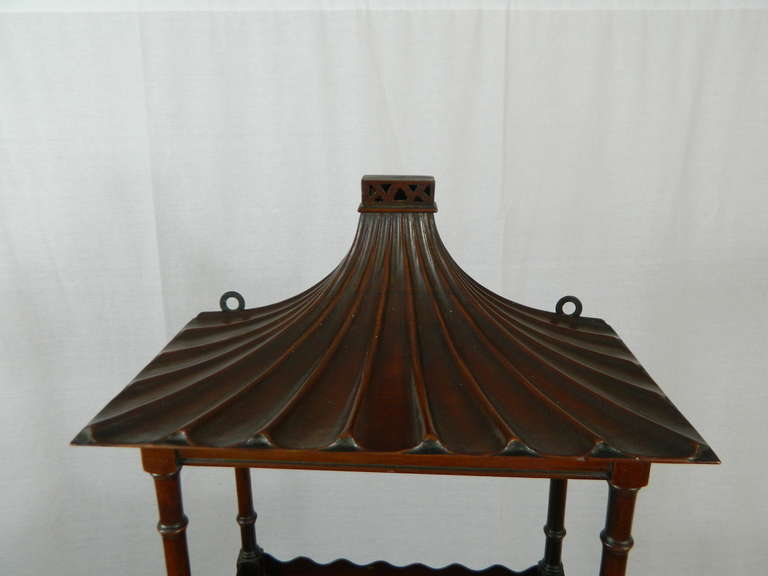 American Circa 1950's Pair of Mahogany Chinese Chippendale Pagoda Style Hanging Shelves