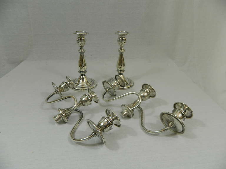 Sterling Silver Mid-20th Century Pair of Weighted Sterling Convertible Three Light Candelabra