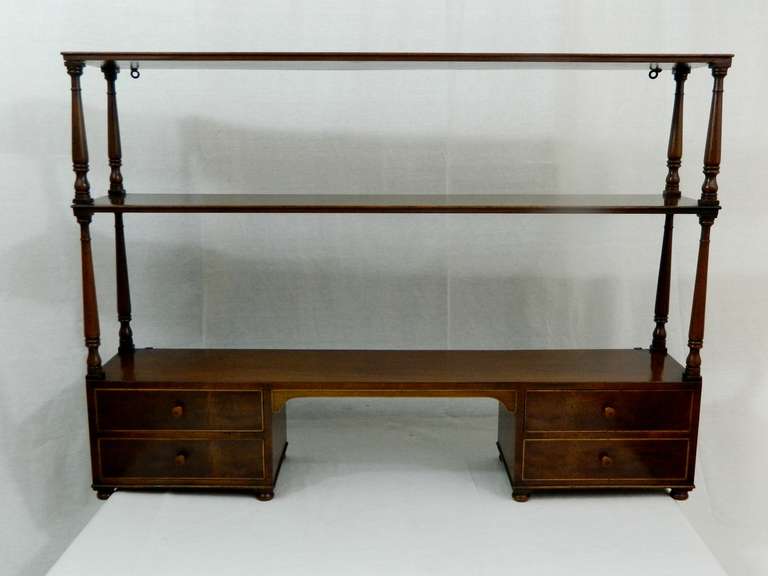 19th Century English George III Mahogany Hanging Shelf with Four Drawers In Excellent Condition In Savannah, GA