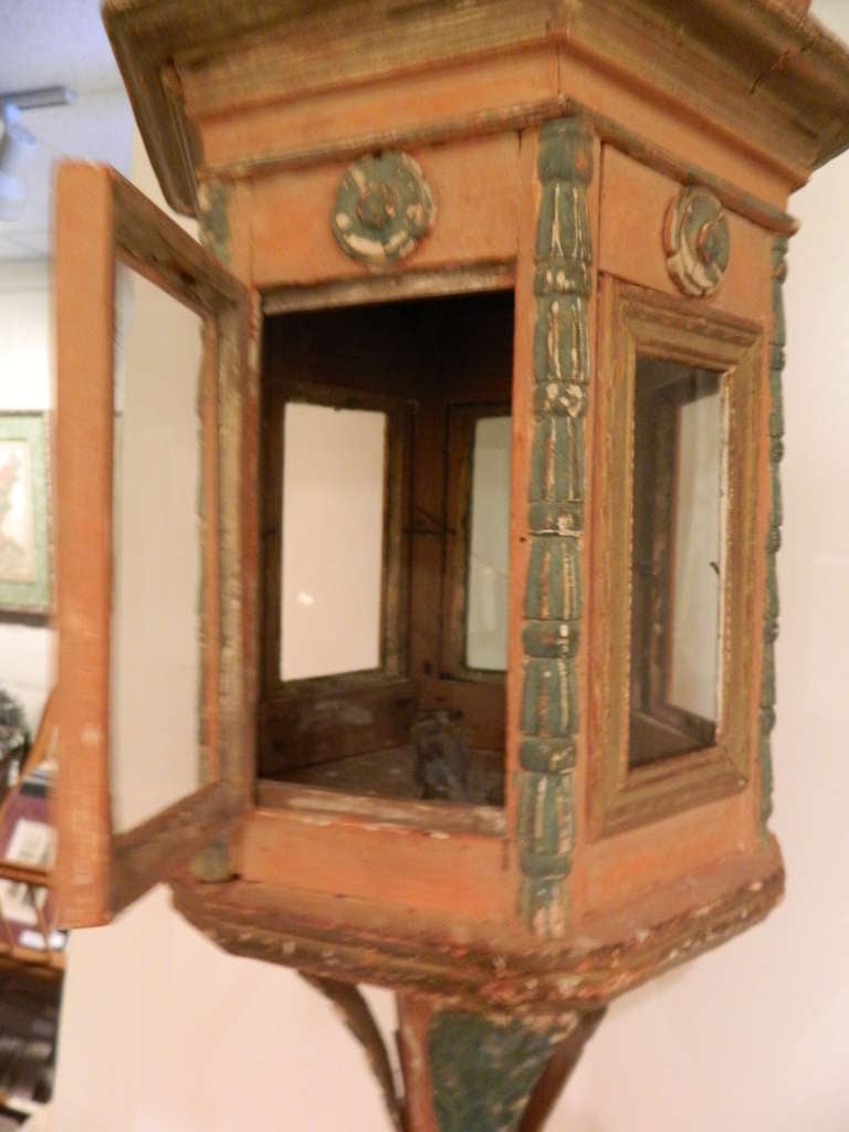 Pair of Italian Wood and Metal Painted Lanterns, 19th Century 1