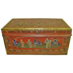 19th Century Leather and Brass Bound Camphor Trunk with Brass Handles 11