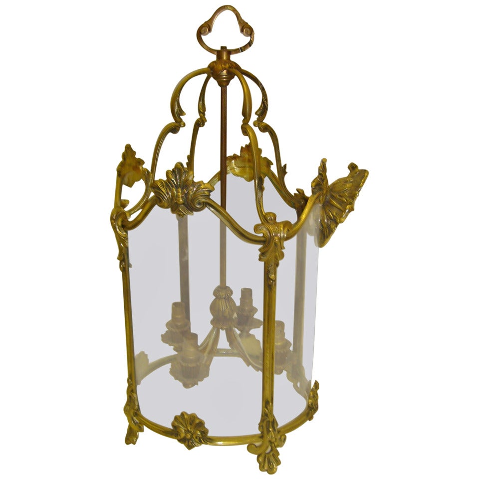 19th Century French Round Cast Brass Lantern For Sale
