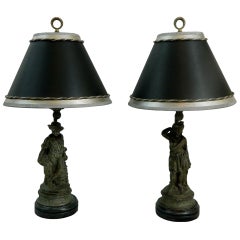 Pair of 19th Century Pewter Figurines Adapted as Lamps