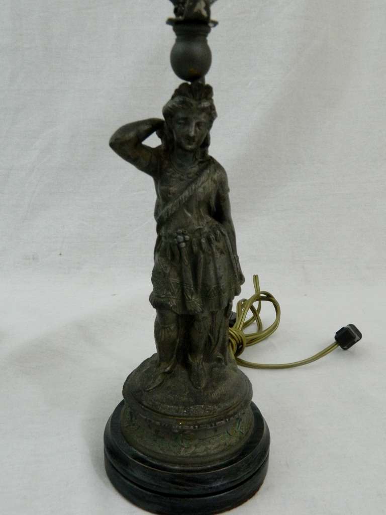 Pair of 19th Century Pewter Figurines Adapted as Lamps For Sale 3