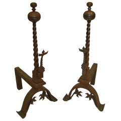 19th Century Pair of Decorative Iron Andirons or Chenets