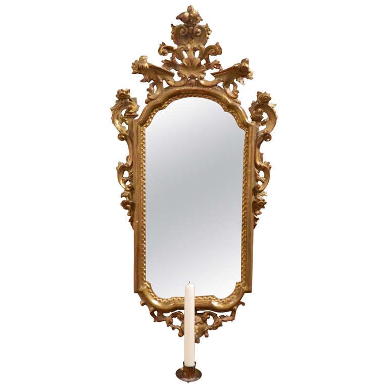French Gold Gilt Mirror With A Candle Sconce 19th Century