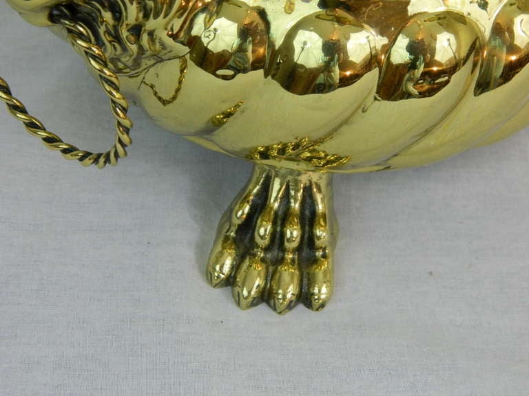 19th Century Round Brass Jardiniere with Lion Ring Handles 3