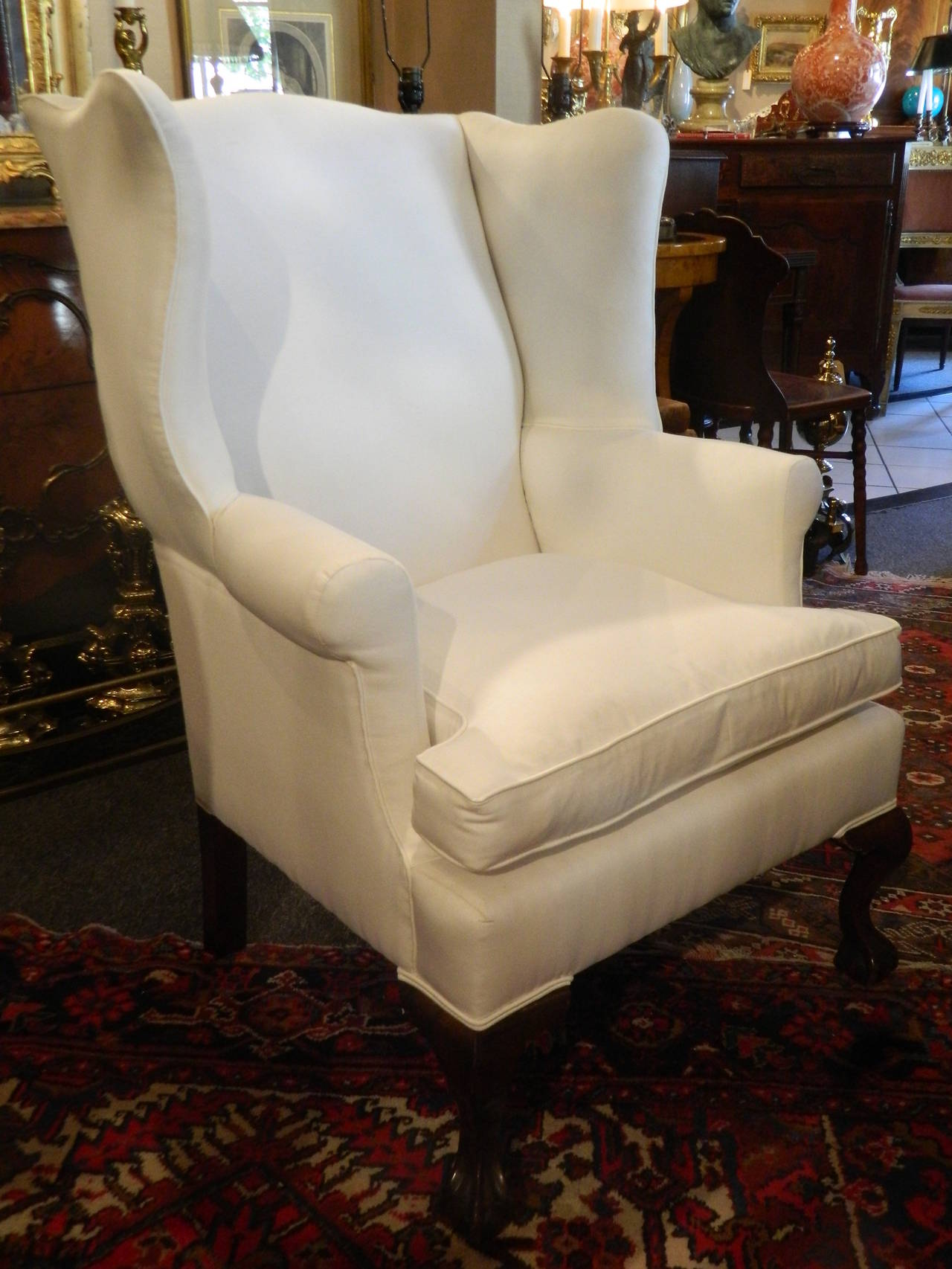 English Chippendale Style Mahogany Wingback Chair, Early 20th Century