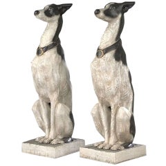 Pair of English Polychrome Cast Metal Life Size Whippet Dogs