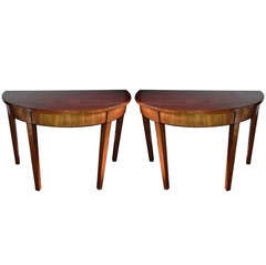 Circa 1820 Pair of George III Mahogany Demi Lune or Console Tables