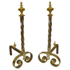 19th Century Pair of Iron and Brass Chenets or Andirons