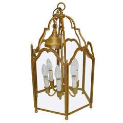 19th Century French Gilded Iron Six Sided Lantern with Ceiling Rose