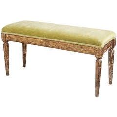 18th Century Italian Neoclassical Carved and Gilt Wood Upholstered Window Bench