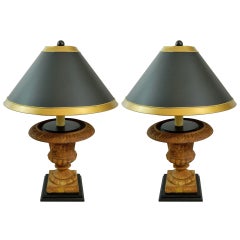 Pair of Early 20th Century French Cast Iron Urns Adapted as Lamps Pair of Early 20th Century French Cast Iron Urns Adapted as Lamps