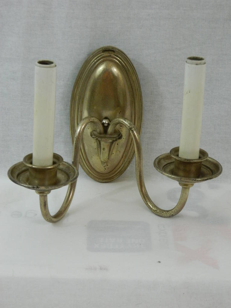 American Pair of 1920s Silver Two Light Sconces