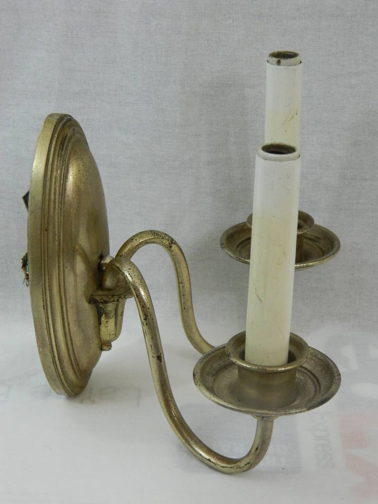 Silver Plate Pair of 1920s Silver Two Light Sconces