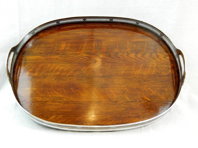 American Large Gorham Regency Style Mahogany and Silver Gallery Tray, circa 1895