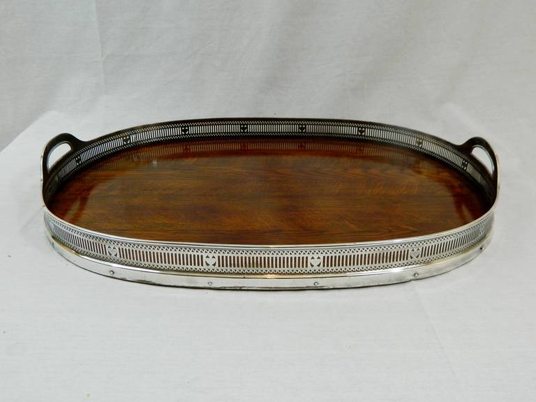 Large Gorham Regency Style Mahogany and Silver Gallery Tray, circa 1895 In Excellent Condition In Savannah, GA