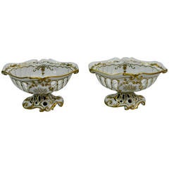 Pair of Old Paris Porcelain and Gold Gilt Reticulated Baskets, Late 19th Century