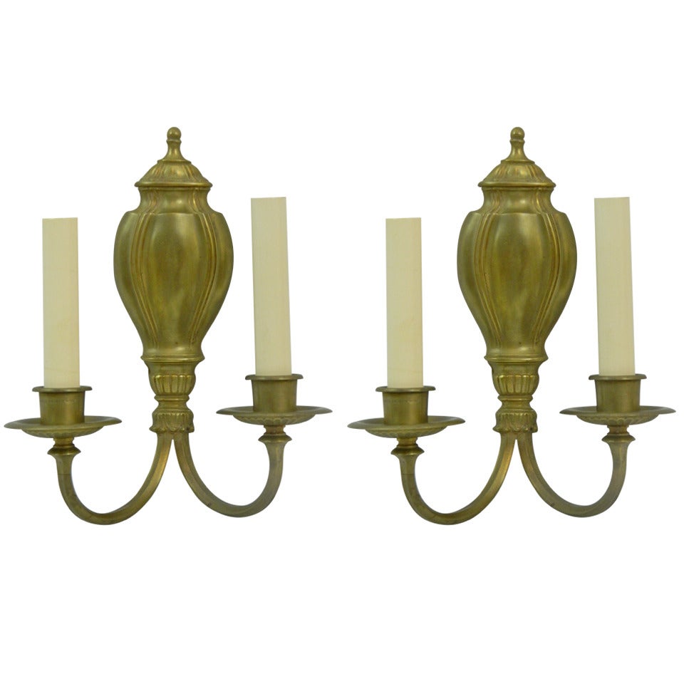 Pair of Louis XVI Gilt Bronze, Two Light Wall Sconces by Sterling Bronze Co