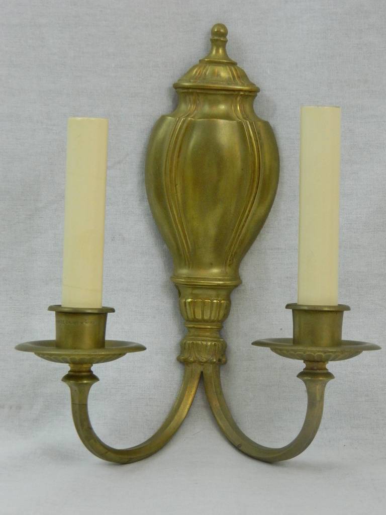American Pair of Louis XVI Gilt Bronze, Two Light Wall Sconces by Sterling Bronze Co For Sale