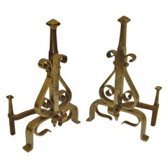 Pair of Polished Steel Chenets or Andirons, 19th Century