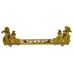 19th Century Pair of French Brass Chenets with a Fire Bar