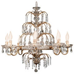 Early 20th Century Eight Branch Venetian Style Brass and Crystal Chandelier