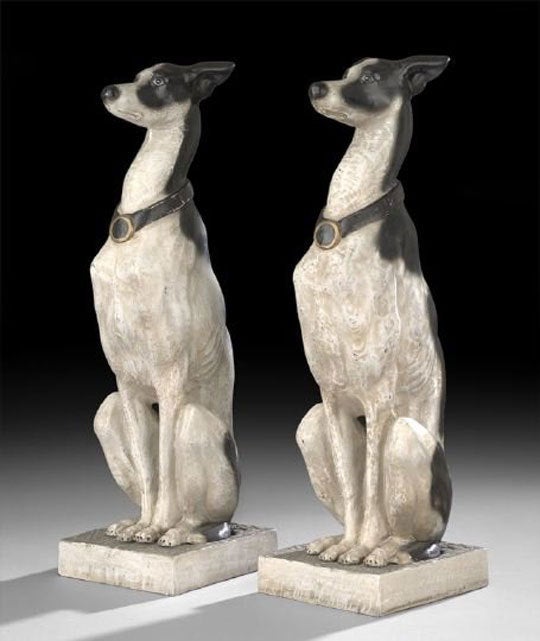 Pair of English Polychrome Cast Metal Life Size Whippet Dogs 5