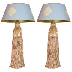 Pair of Tassle Lamps with Hand Painted Shades
