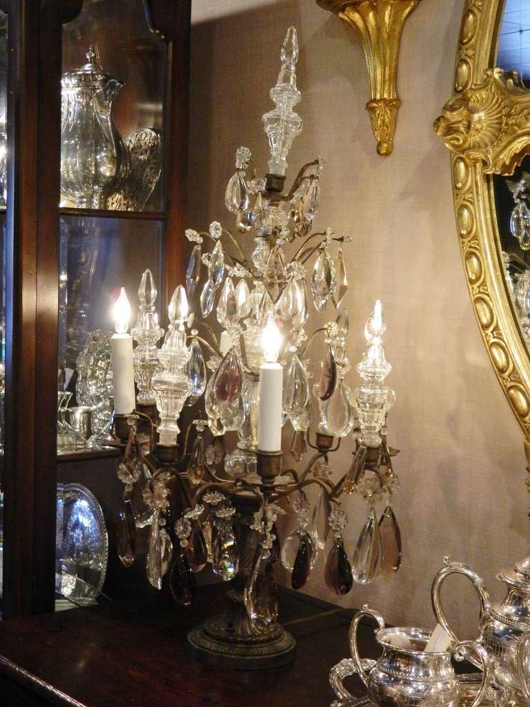 19th Century French Brass and Rock Crystal Four-Light Candelabra Girandoles 1
