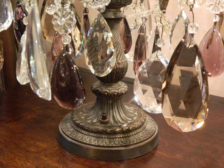 19th Century French Brass and Rock Crystal Four-Light Candelabra Girandoles 2